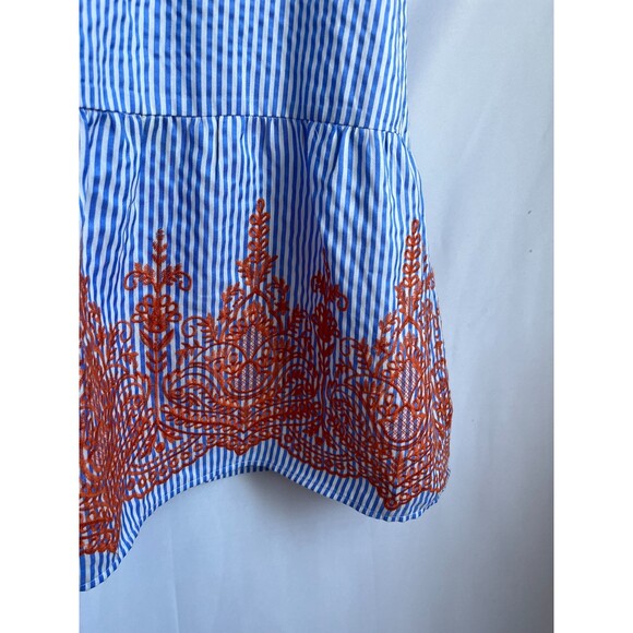 Maggy London Embroidered Striped Dress Size 10 Cold Shoulder Nautical Boho Cute - Picture 6 of 10